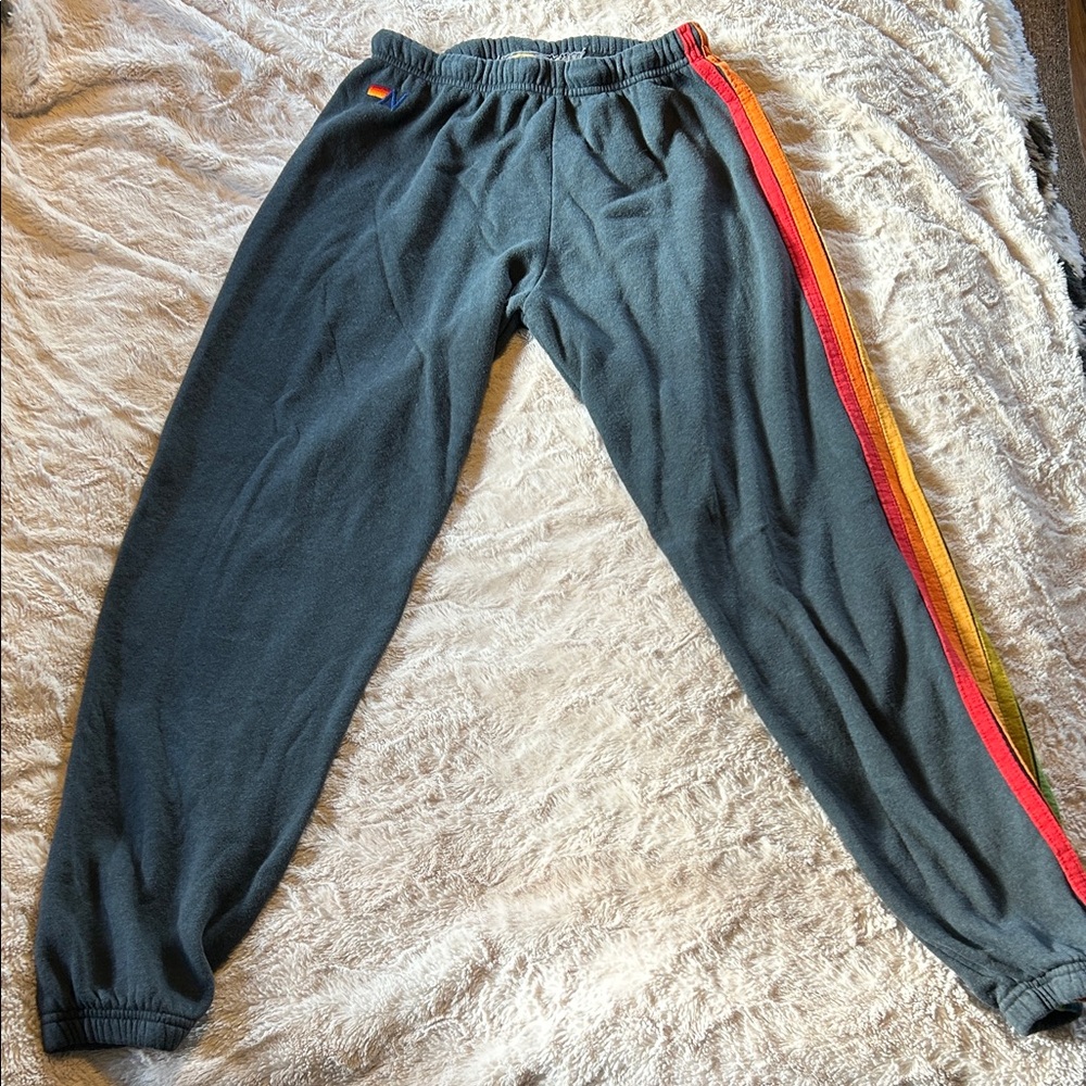 Aviator Nation Dark Gray Sweatpants with Rainbow Stripe